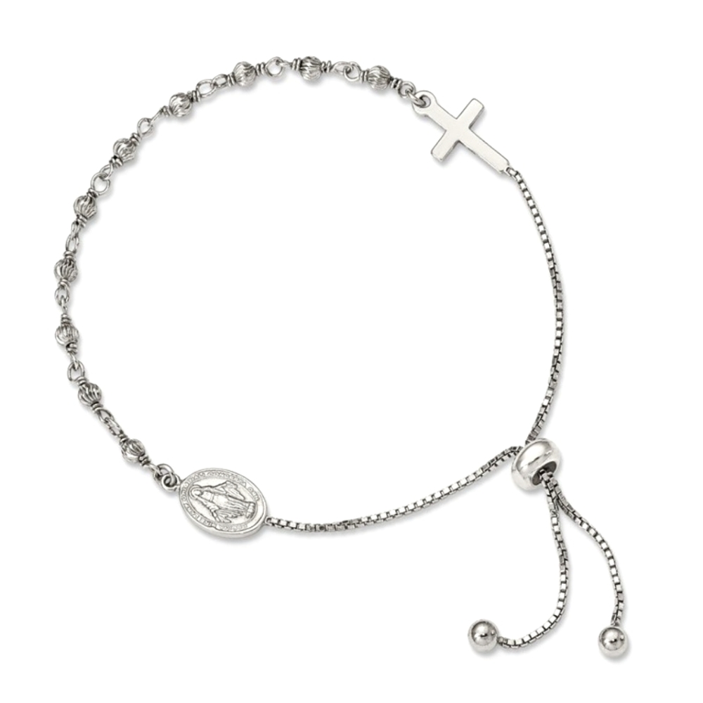 Sterling Silver Miraculous Medal Adjustable Bracelet